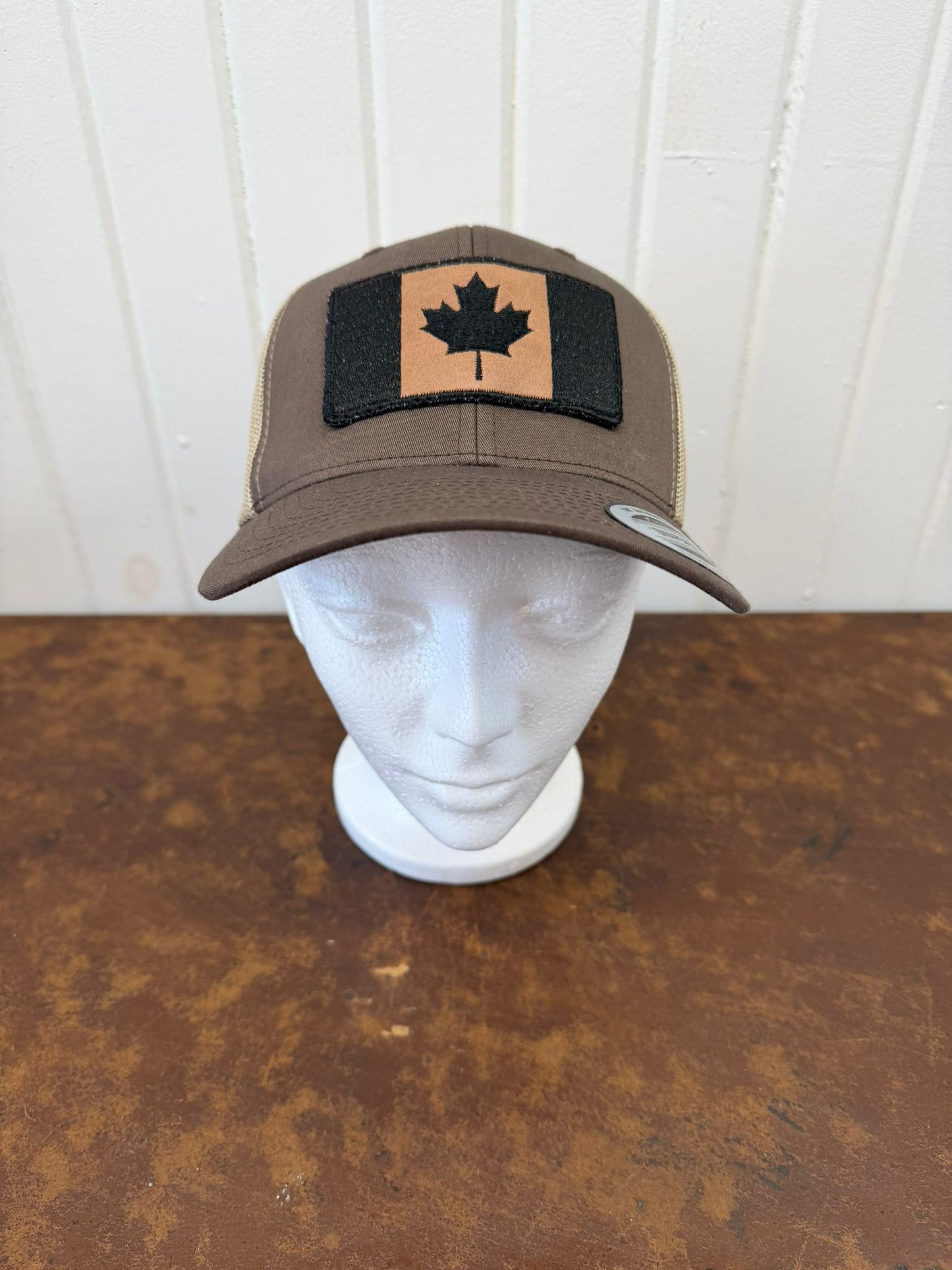 Canadian Flag Leather Patch Tucker Hat Khaki