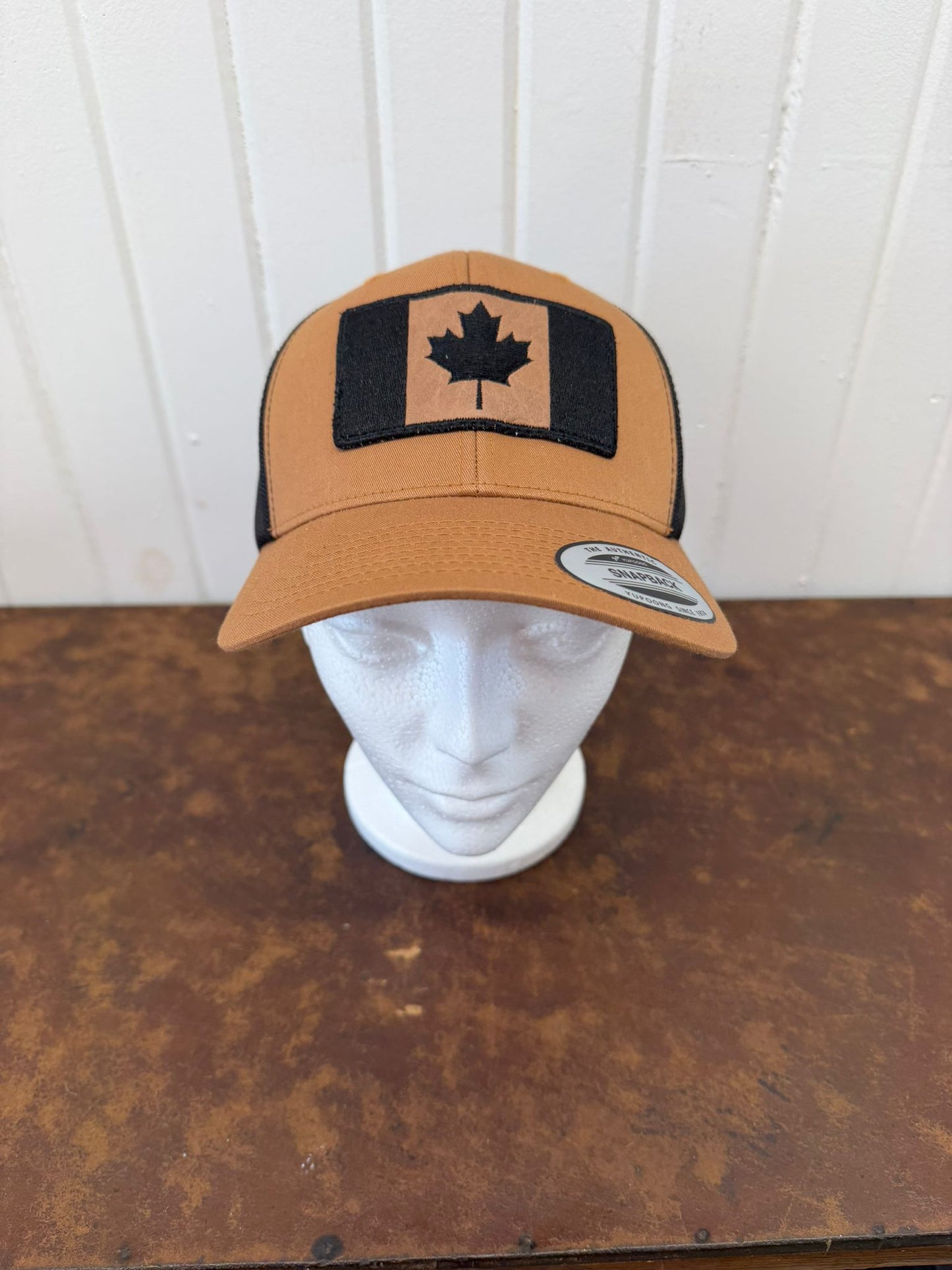 Canadian Flag Leather Patch Tucker Hat Beige