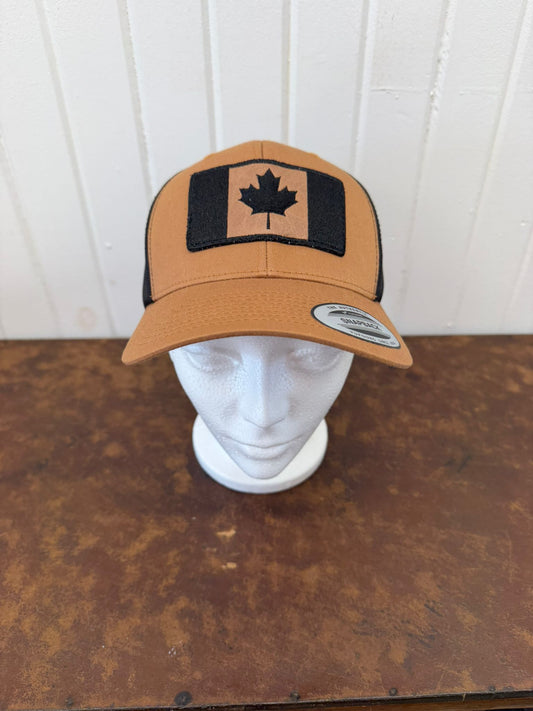 Canadian Flag Leather Patch Tucker Hat Beige