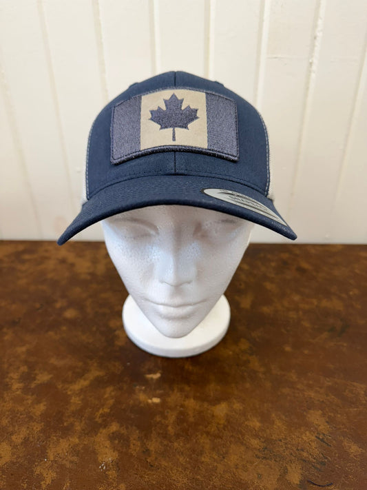 Canadian Flag Leather Patch Tucker Hat Blue