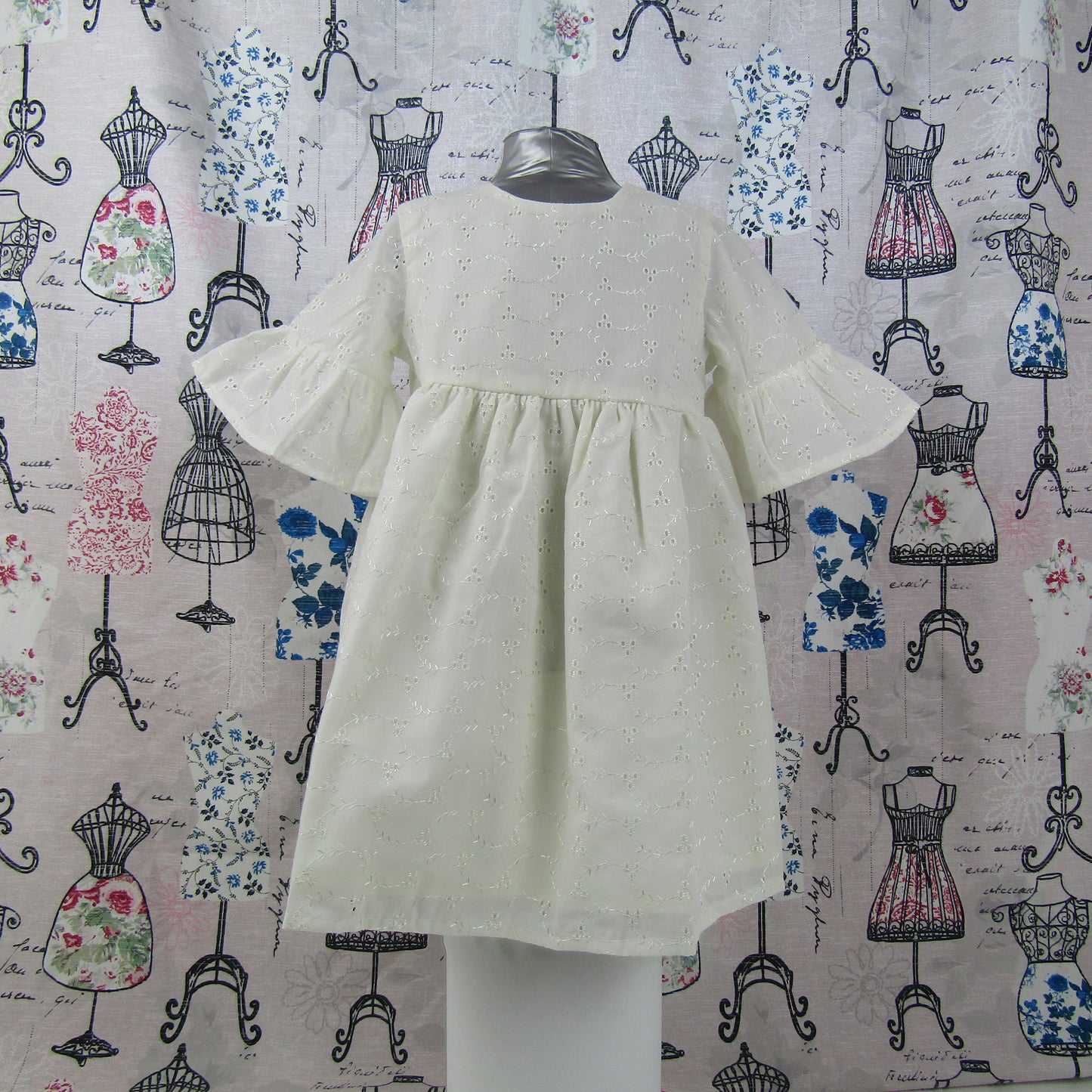 Toddler Eyelet Dress/Kid's Eyelet Cream Dress/Cotton Eyelet Dress